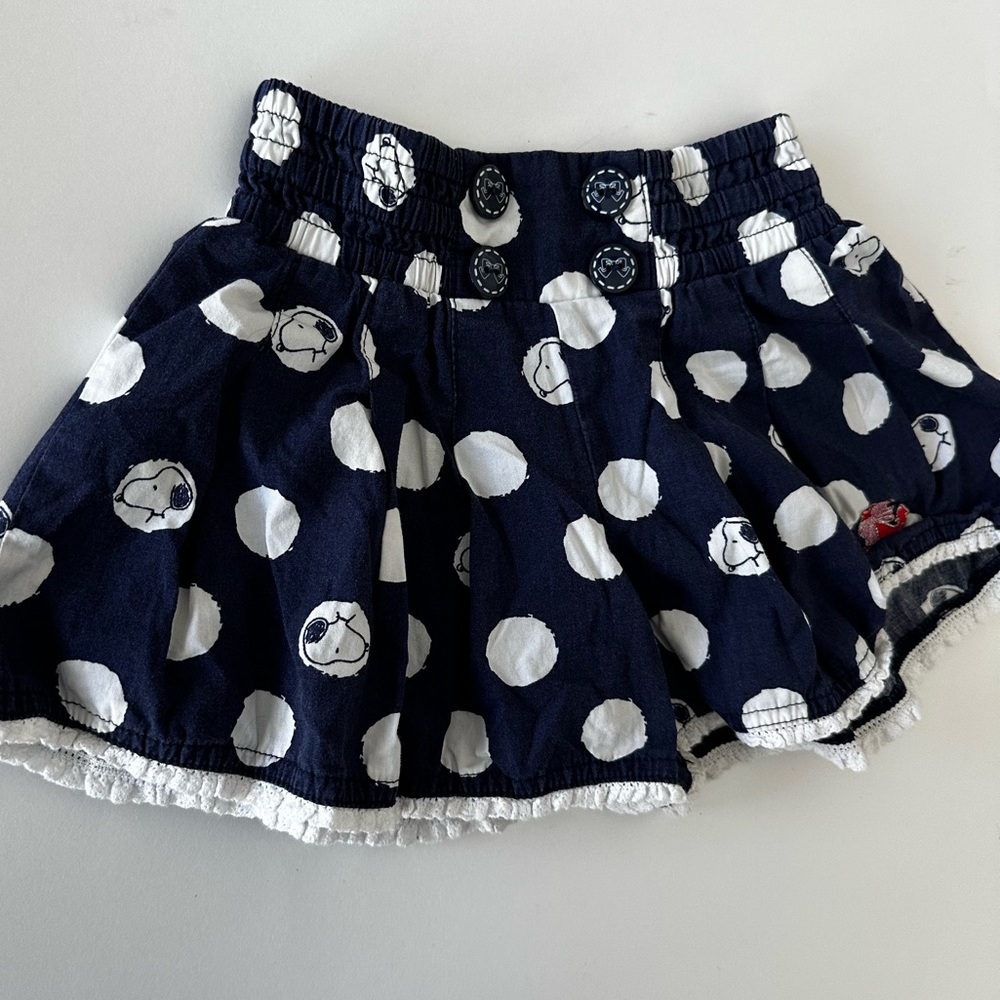 Vintage Snoopy Girls Navy Blue Polka Dot Shorts, 3T